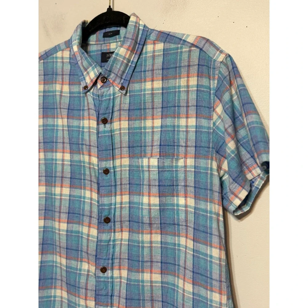 J.Crew Homespun Cotton Plaid Shirt Men Sz Medium Ivy League Preppy Office Summer